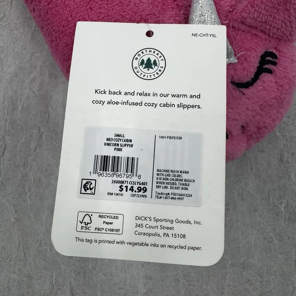 Northeast Outfitters Cozy Cabin Girls' Unicorn Slippers Size Small Hot Pink